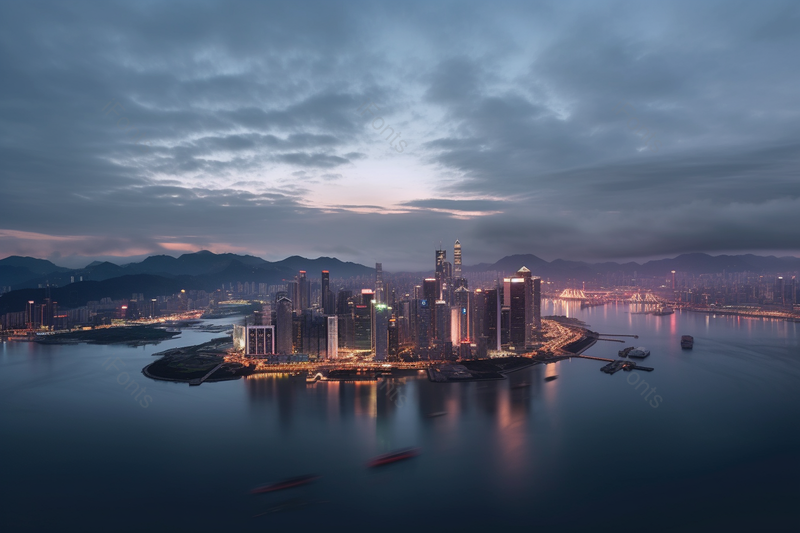 多云夜晚城市灯光都市高楼大厦繁华半岛江景商业航拍,高清,摄影图,摄影图片,图片大全,摄影图免费下载